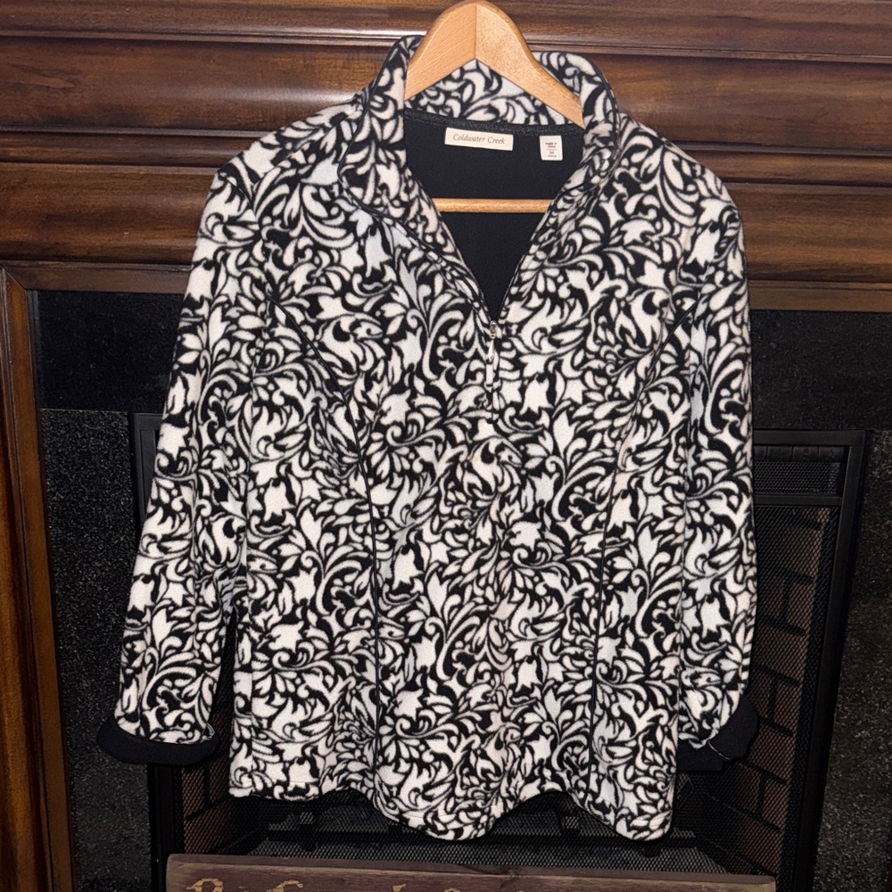 Cold Water Creek Black and White Patterned 1/4 Zip Fleece
